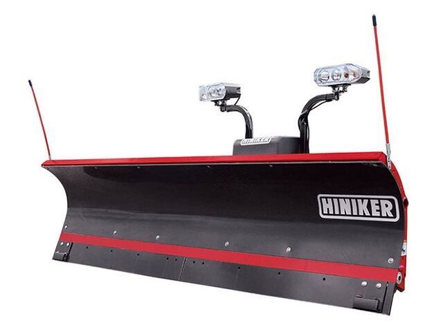 a hiniker snow plow with two lights attached to it