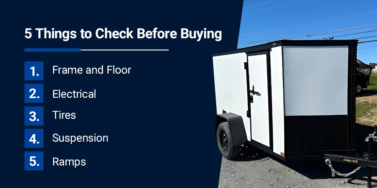 A white and black used enclosed cargo trailer
