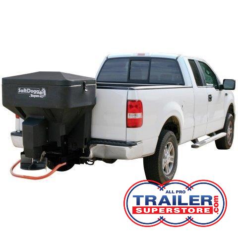 snowdogg salt spreader on back of white truck