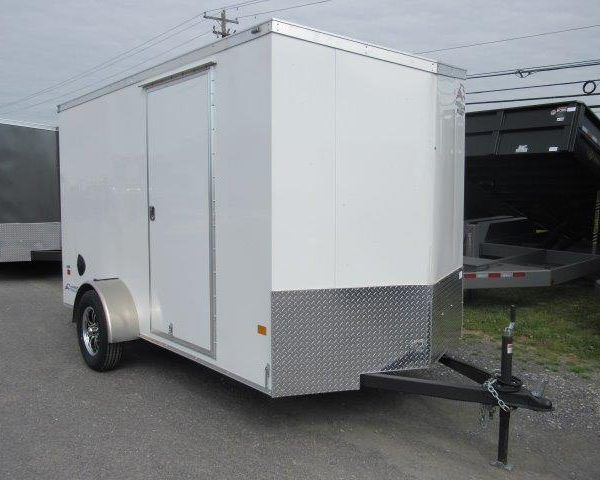 White V-nose Enclosed Trailer with side door