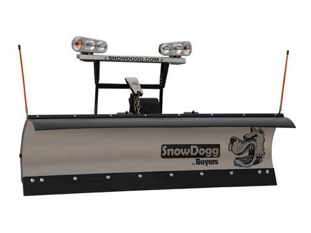 a snow plow with a wolf on it is on a white background .