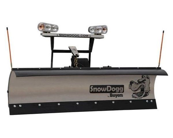 a snow plow with a picture of a dog on it