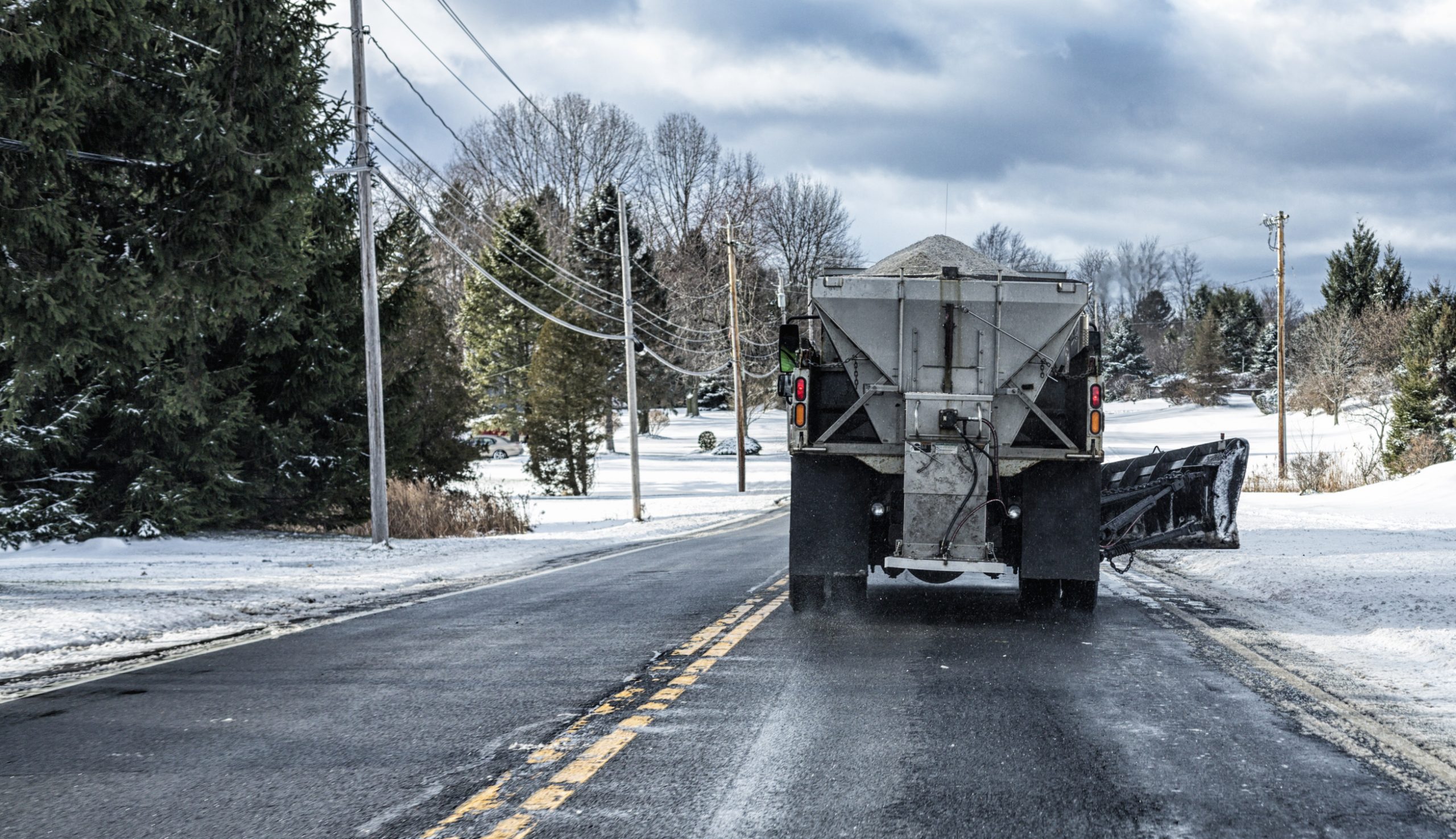 Snowplow Truck Spreading Road Rock Salt