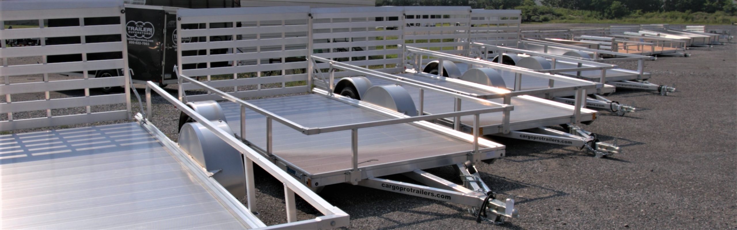 line of aluminum trailers