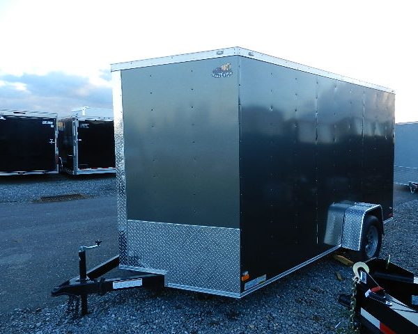 a black 7x12 Covered Wagon trailer with added height