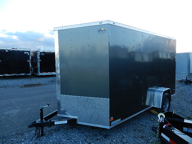 a black 7x12 Covered Wagon trailer with added height
