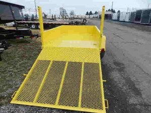 a yellow Bri Mar dump trailer with brakes