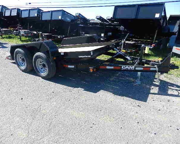 a dump trailer parked in a parking lot