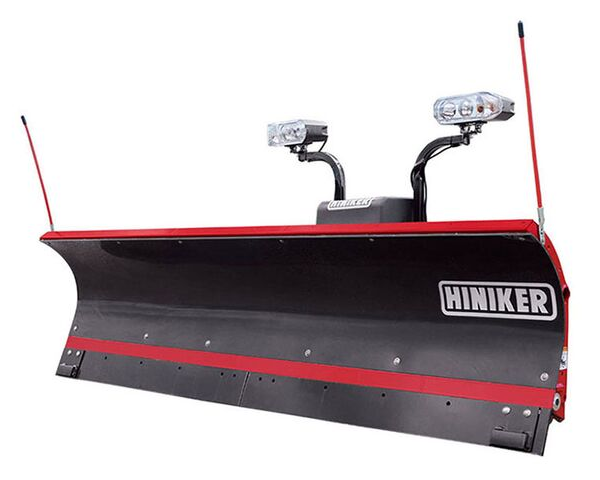 a hiniker snow plow with two lights attached to it