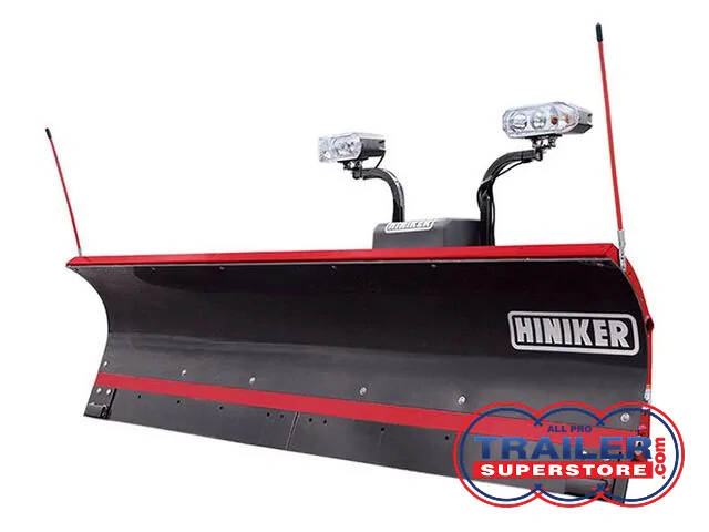 a hiniker snow plow with two lights attached to it