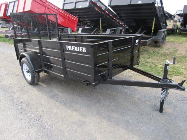 a black Premier landscape utility trailer with solid steel sides