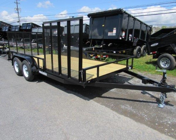 a Premier dual-axle utility trailer with a side ATV gate