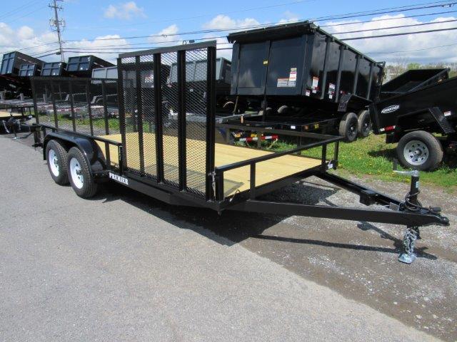 a Premier dual-axle utility trailer with a side ATV gate