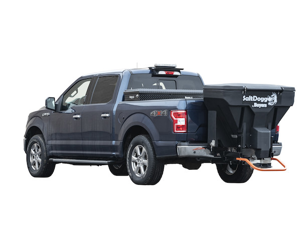 a ford f150 with a salt distributor attached to it