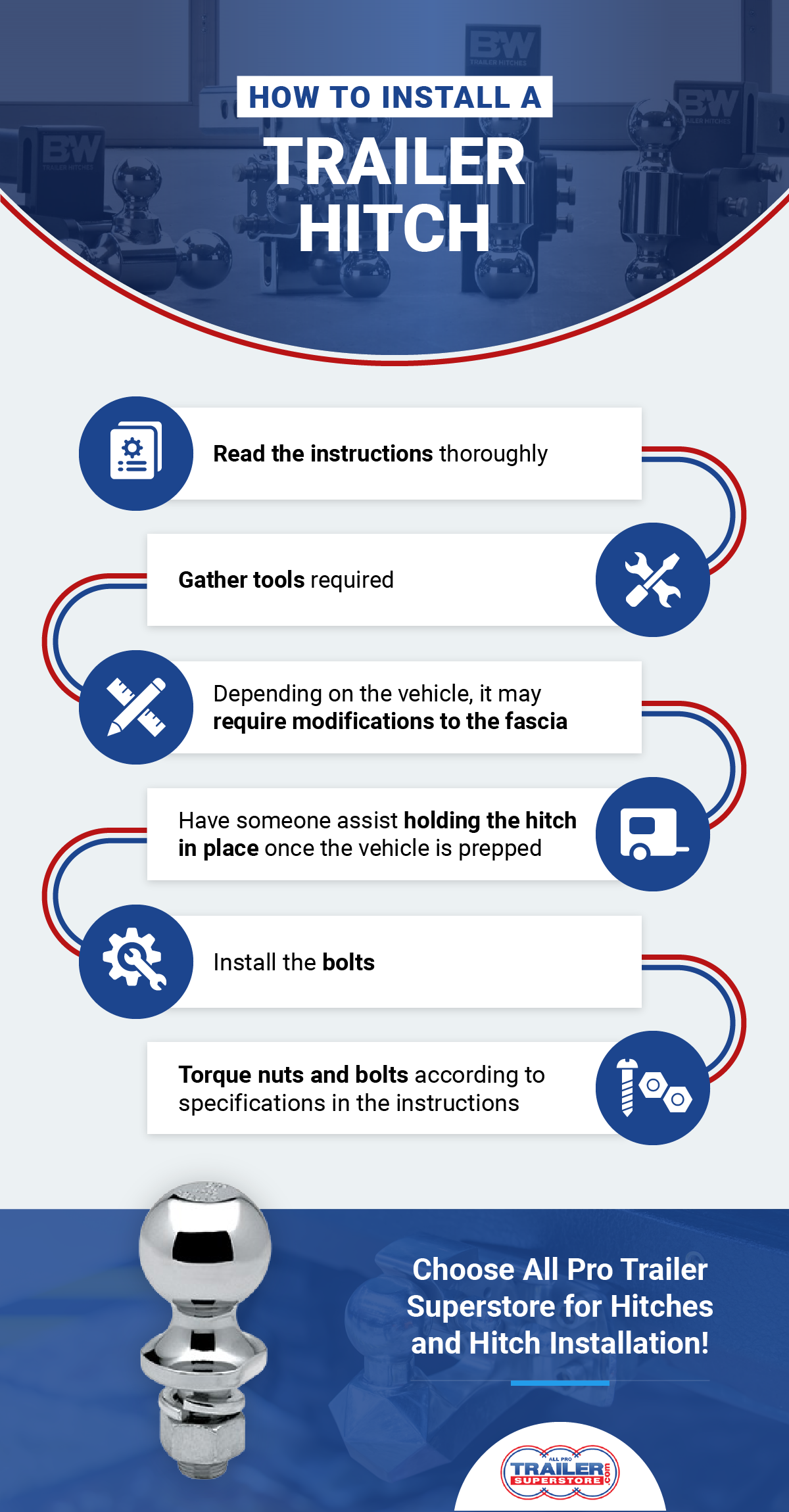 Learn how to install a trailer hitch with these six steps